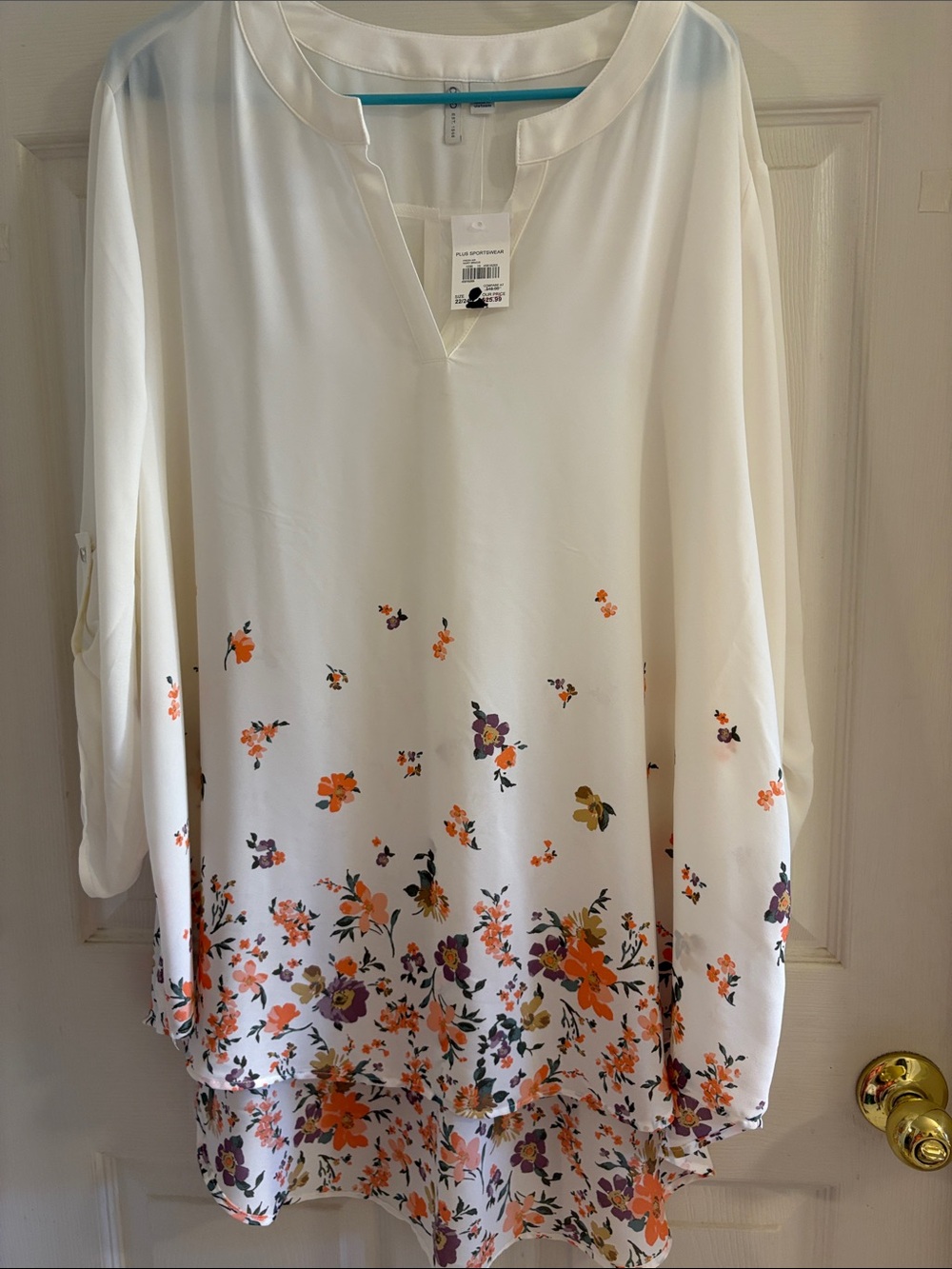 Women's White Floral V-Neck Blouse - Lightweight Tunic